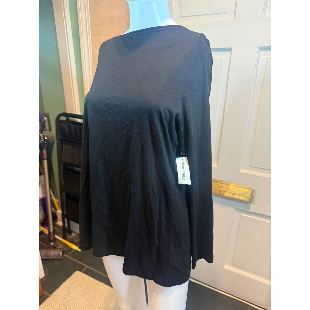 Dressbarn Women's 1 X Long Sleeve Tee Shirt Cotton Blend Solid Black Casual